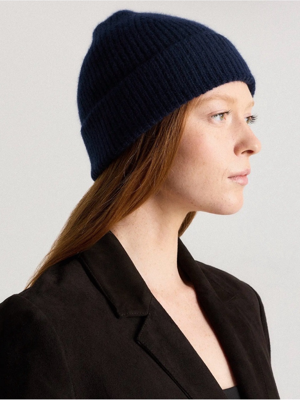 Quince 100% Mongolian Cashmere Ribbed Beanie Hat Navy Blue XS/S NWT